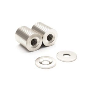 Round Circular Disc Neodymium magnet with countersunk hole for screwing and with dimensions 10mm x 2mm x (3mm hole), grade N42, featuring a nickel-copper-nickel coating and an 1.90KG pull force, commonly used in DIY, crafts, furniture design, fixings, kitchen design, lock mechanisms and science experiments.