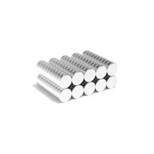 Round Circular Disc Neodymium magnet with dimensions 6mm x 2mm, grade N42 , featuring a nickel-copper-nickel coating and an 0.59KG pull force, commonly used in DIY, crafts, furniture design, fixings, kitchen design, sale display units, scale models, lock mechanisms, science experiments, computing and many more.