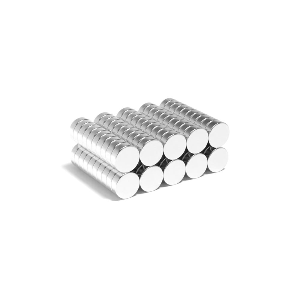 Round Circular Disc Neodymium magnet with dimensions 6mm x 2mm, grade N42 , featuring a nickel-copper-nickel coating and an 0.59KG pull force, commonly used in DIY, crafts, furniture design, fixings, kitchen design, sale display units, scale models, lock mechanisms, science experiments, computing and many more.