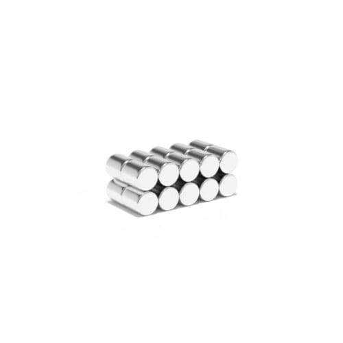 Round Circular Cylinder Rod Neodymium magnet with dimensions 5mm x 6mm, grade N42 , featuring a nickel-copper-nickel coating and an 0.97 KG pull force, commonly used in DIY, crafts, furniture design, fixings, kitchen design, sale display units, scale models, lock mechanisms, science experiments, computing and many more.
