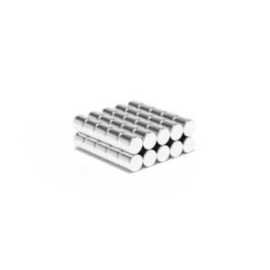 Round Circular Cylinder Rod Neodymium magnet with dimensions 4mm x 4mm, grade N42 , featuring a nickel-copper-nickel coating and an 0.53 KG pull force, commonly used in DIY, crafts, furniture design, fixings, kitchen design, sale display units, scale models, lock mechanisms, science experiments, computing and many more.