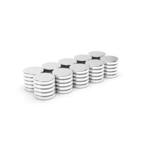 Round Circular Disc Neodymium magnet with dimensions 8mm x 1.5mm, grade N42 , featuring a nickel-copper-nickel coating and an 0.71KG pull force, commonly used in DIY, crafts, furniture design, fixings, kitchen design, sale display units, scale models, lock mechanisms, science experiments, computing and many more.