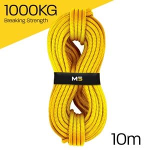 Braid on braid 10m yellow rope with a strength of 1000KG, commonly used in magnet fishing.