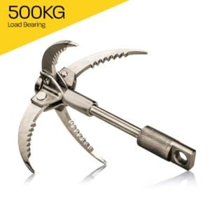 Retractable grappling hook has toothed claws that help latch onto an object with ease with a pull 500KG, giving you much more stability than traditional grappling hooks. Commonly used in magnet fishing catching stubborn finds.