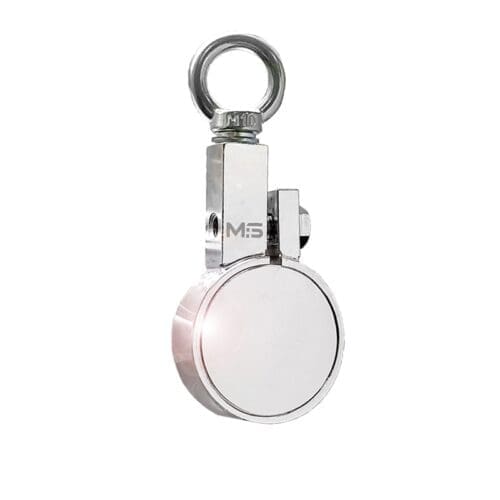 Heavy-duty fishing magnet brand Magnet Store 220 Pro Clamp featuring a nickel-copper-nickel coating and an 440KG pull force, commonly used in for retrieving items from bodies of water such as canals and rivers.