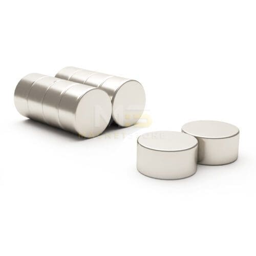Round Circular Cylinder Neodymium magnet with dimensions 10mm x 10mm, grade N42, featuring a nickel-copper-nickel coating and an 4.02KG pull force, commonly used in DIY, crafts, furniture design, fixings, kitchen design, sale display units, scale models, lock mechanisms, science experiments, computing and many more.