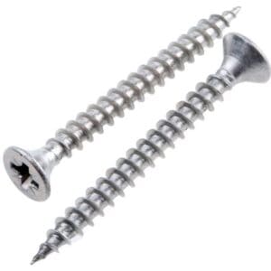 Steel Ponzidriv screws 5mm x 50mm (No. 10 x 2″) ideal for screwing into chipboard and most wooden surfaces.