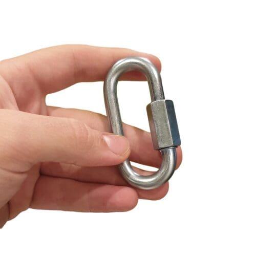 Heavy-duty stainless steel carabiner with screw gate and captive bar perfect for magnet fishing. 