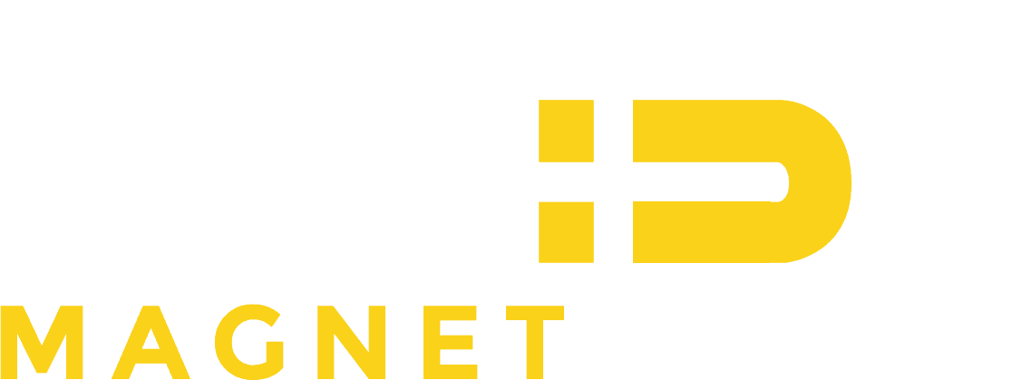 Magnet store Logo. White and yellow