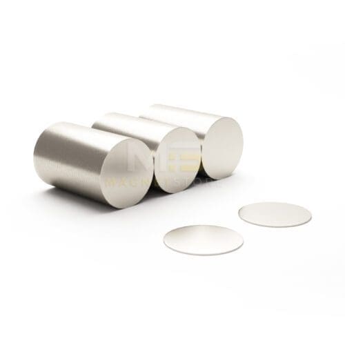 Round Circular Disc Neodymium magnet with dimensions 10mm x 1mm, grade N42, featuring a nickel-copper-nickel coating and an 0.56KG pull force, commonly used in DIY, crafts, furniture design, fixings, kitchen design, sale display units, scale models, lock mechanisms, science experiments, computing and many more.