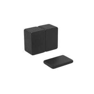 Square block Epoxy Neodymium magnet with dimensions 15mm x 10mm x 2mm, grade N45, featuring a nickel-copper-nickel coating and an 1.98KG pull force, commonly used in DIY, crafts, furniture design, fixings, kitchen design, sale display units, scale models, lock mechanisms, science experiments, education, computing and many more.