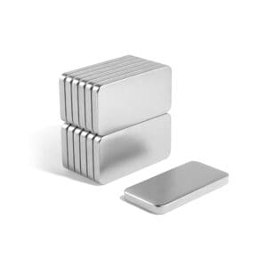 Square block Neodymium magnet with dimensions 16mm x 8mm x 2mm, grade N52, featuring a nickel-copper-nickel coating and an 2.06KG pull force, commonly used in DIY, crafts, furniture design, fixings, kitchen design, sale display units, scale models, lock mechanisms, science experiments, education, computing and many more.