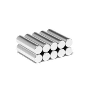 Round Circular Cylinder Rod Neodymium magnet with dimensions 5mm x 20mm , grade N42, featuring a nickel-copper-nickel coating and an 1.14KG pull force, commonly used in DIY, crafts, furniture design, fixings, kitchen design, sale display units, scale models, lock mechanisms, science experiments, computing and many more.
