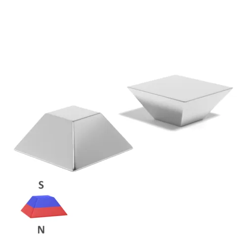 Triangular Pyramid Neodymium magnet with dimensions Base 50.8mm x Top 25.4mm x Thickness 25.4mm South, grade N52 , featuring a nickel-copper-nickel coating and an 87.24KG pull force. These magnets deliver a sharply focused magnetic field at their tip, making them perfect for specialised applications across diverse sectors including education, healthcare, and industrial manufacturing. They are indispensable for academic experiments, high-precision biological testing, and the development of non-invasive medical therapies.