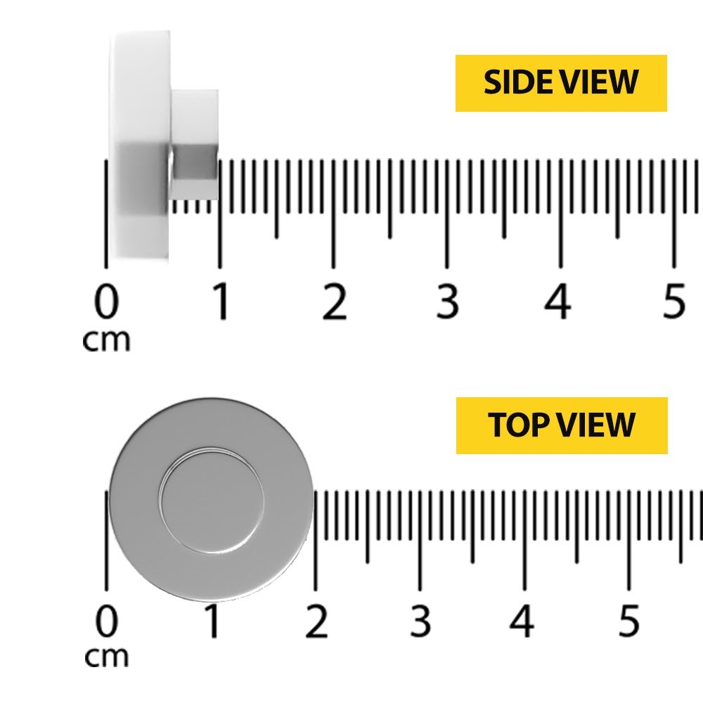 Top Hat shaped magnets with a wide flat base and a narrow top the dimensions OD20mm x ID10mm x T10mm, grade N52, featuring a nickel-copper-nickel coating and an 11.2KG pull force, commonly used in DIY, crafts, electric motor, closures and fasteners, speakers, science and levitation experiments, separating and moving contaminants, and many more.