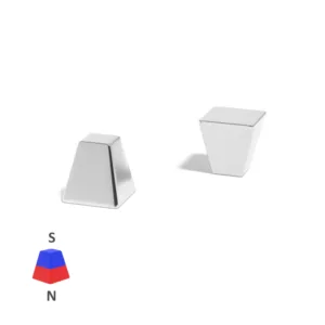 Triangular Pyramid Neodymium magnet with dimensions Base 10mm x Top 6mm x Thickness 10mm South, grade N52, featuring a nickel-copper-nickel coating and an 2.22KG pull force. These magnets deliver a sharply focused magnetic field at their tip, making them perfect for specialised applications across diverse sectors including education, healthcare, and industrial manufacturing. They are indispensable for academic experiments, high-precision biological testing, and the development of non-invasive medical therapies