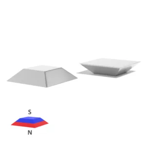 Triangular Pyramid Neodymium magnet with dimensions Pyramid Base 50.8mm x Top 25.4mm x Thickness 12.7mm South, grade N52 , featuring a nickel-copper-nickel coating and an 66.14KG pull force. These magnets deliver a sharply focused magnetic field at their tip, making them perfect for specialised applications across diverse sectors including education, healthcare, and industrial manufacturing. They are indispensable for academic experiments, high-precision biological testing, and the development of non-invasive medical therapies.