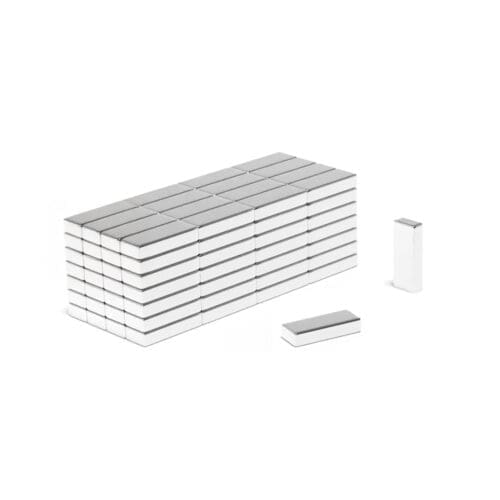 Rectangular Block Neodymium magnet with dimensions 10mm x 4mm x 2mm, grade N54, featuring a nickel-copper-nickel coating and an 0.97kg pull force, commonly used in industrial applications, electronics, and hobby projects.