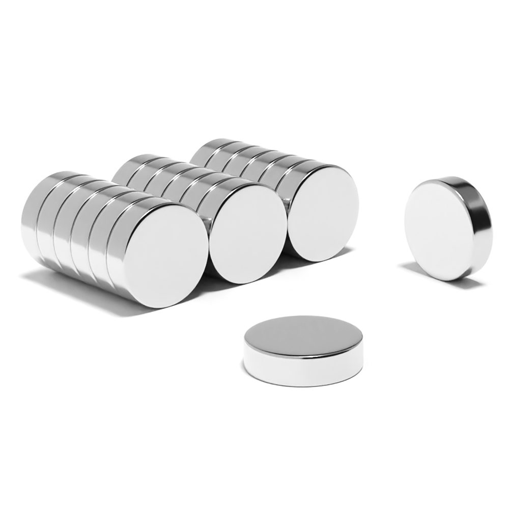 Round Circular Neodymium Disc magnet with dimensions 18mm x 5mm, grade N54, featuring a nickel-copper-nickel coating and an 8.74KG pull force, these magnets are ideal for automotive sensors, electric motors, renewable energy solutions, audio equipment, scientific research, DIY and Crafting.