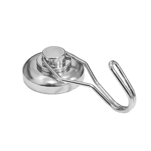 Magnetic Swivel Hook featuring a powerful magnetic base and a 360° rotating hook for maximum flexibility with dimensions 36mm, grade N35, featuring a nickel-copper-nickel coating and an 38.94KG pull force. Perfect for hanging tools, decorations, or supplies, they allow easy positioning and secure attachment to any magnetic surface.