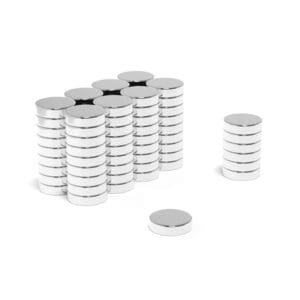 Round Circular Disc Neodymium magnet with dimensions 12mm x 3mm, grade N50 , featuring a nickel-copper-nickel coating and an 2.98KG pull force, commonly used in DIY, crafts, furniture design, fixings, kitchen design, sale display units, scale models, lock mechanisms, science experiments, computing and many more.