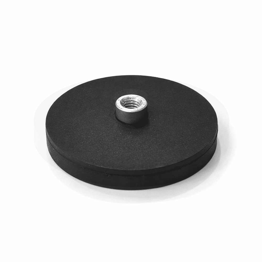 43mm x 6mm Rubber Coated Neodymium Disc Magnet with Screwed Bush (8KG Pull)