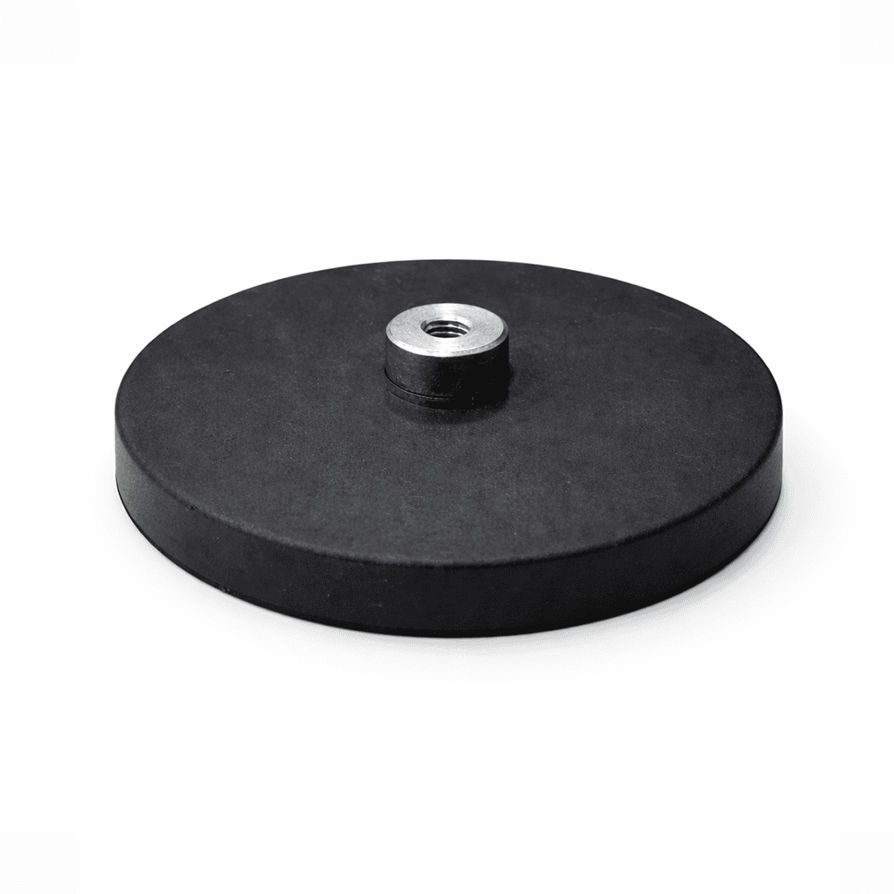 66mm x 8mm Rubber Coated Neodymium Disc Magnet with Screwed Bush (20KG Pull)
